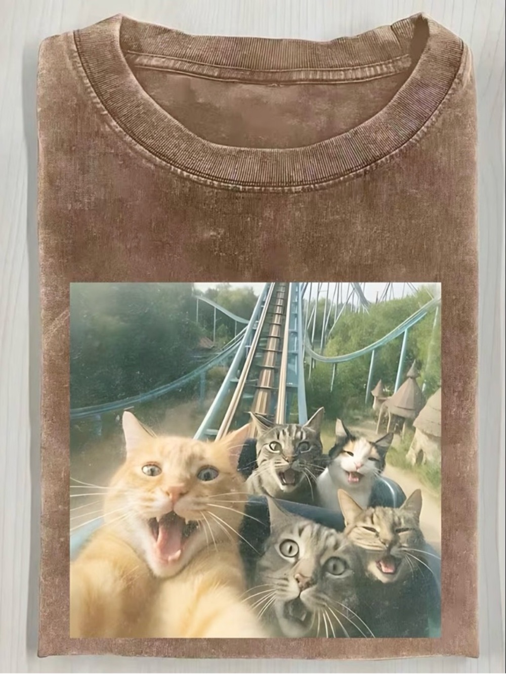 New Cats Riding Roller Coaster Washed Tee